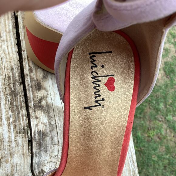 Luichiny Platform Stilettos 8M Purple Peach 3 Ankle Strap 5.5" Heel Fun & Funky - Picture 5 of 5